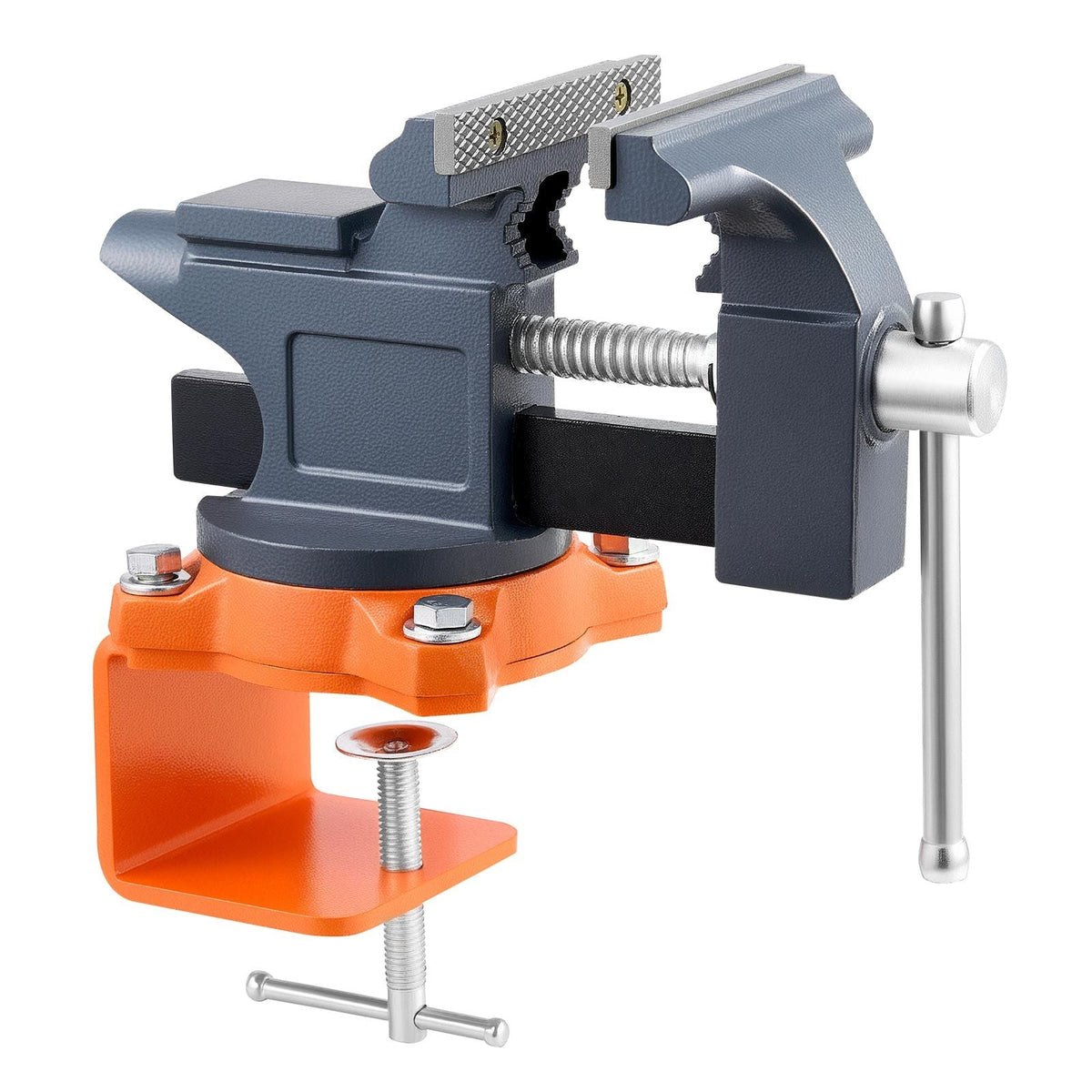 Bench Vise, 4.5 Inch, Portable Workbench Vice with 270° Swivel Base, Quick Release Rotating Bench Clamp, Cast Iron Construction, for Woodworking, Metalworking, Drilling, Sawing, Cutting Conduit