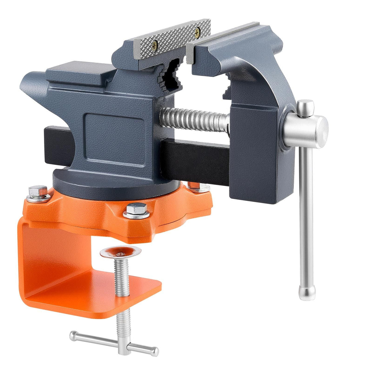 Bench Vise, 4.5 Inch, Portable Workbench Vice with 270° Swivel Base, Quick Release Rotating Bench Clamp, Cast Iron Construction, for Woodworking, Metalworking, Drilling, Sawing, Cutting Conduit