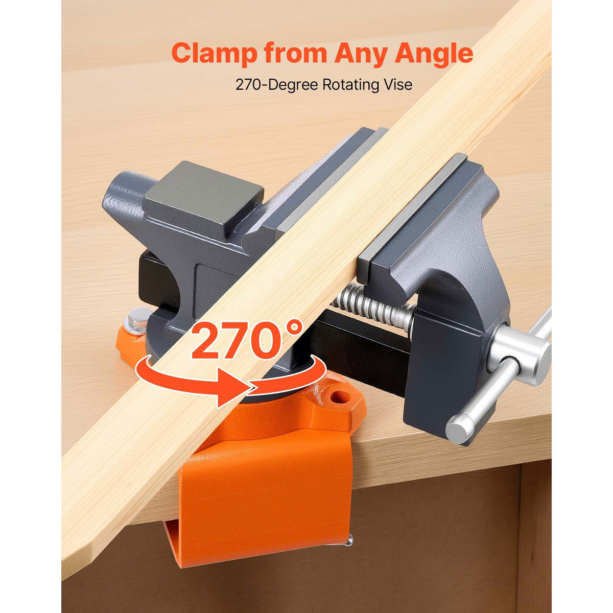 Bench Vise, 4.5 Inch, Portable Workbench Vice with 270° Swivel Base, Quick Release Rotating Bench Clamp, Cast Iron Construction, for Woodworking, Metalworking, Drilling, Sawing, Cutting Conduit