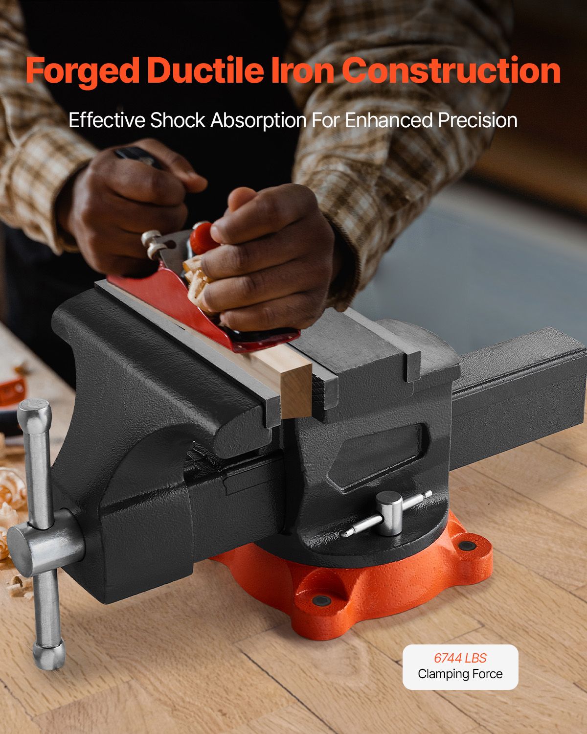 Bench Vise, 8" Jaw Width, 8" Max Jaw Opening Multipurpose Vise with 360° Swivel Locking Base, 3.7" Throat Depth, Heavy Duty Ductile Iron Workbench Vise, Two-Way Jaws for Clamping Round Pipes