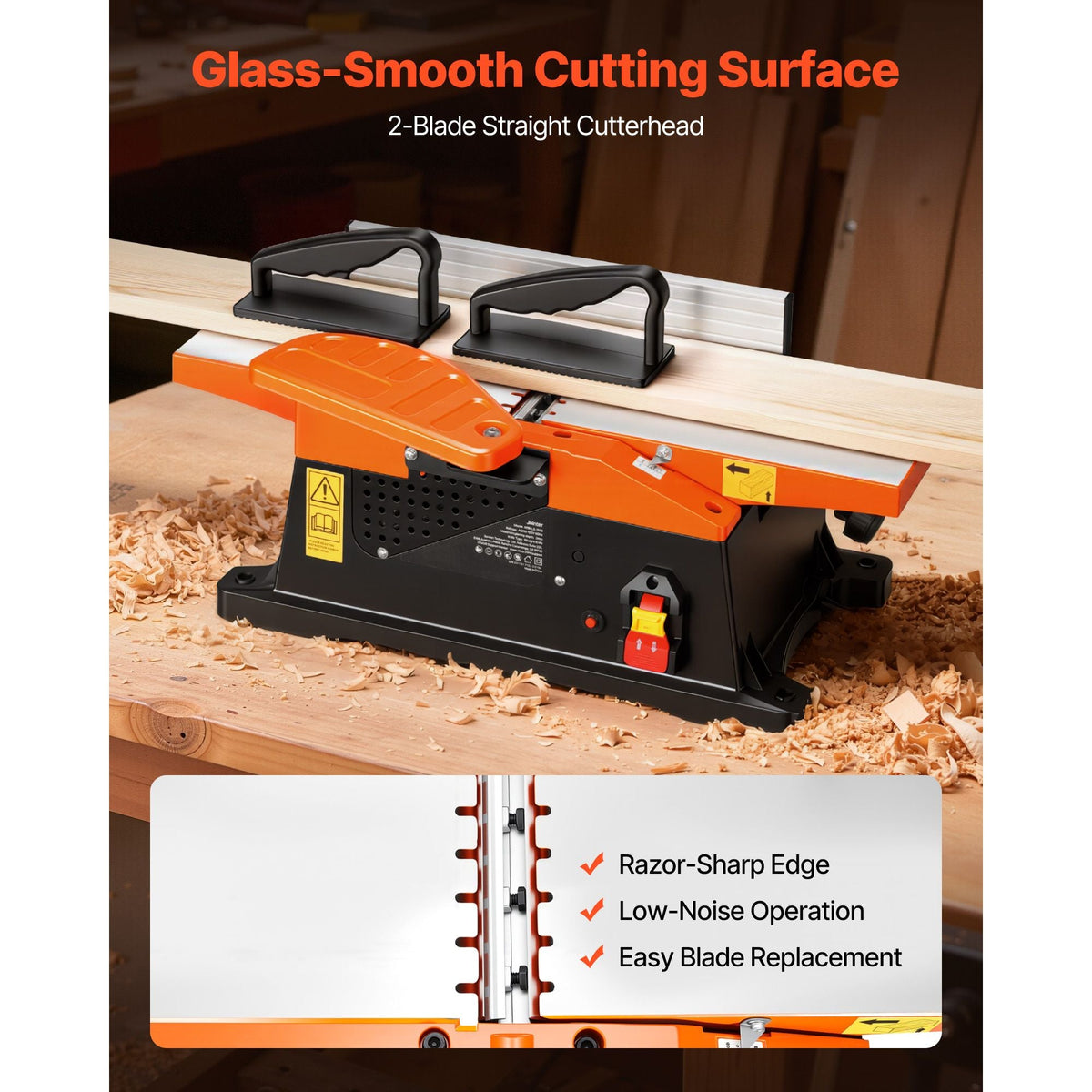 Benchtop Jointer, 6 in, 2 HP 12000 RPM Bench Top Wood Jointer, with Straight Cutterhead, 2 HSS Blades, 6 x 23 in Cast Aluminum Table, Up to 1/8 in Depth, Adjustable Fence, for Woodworking DIY