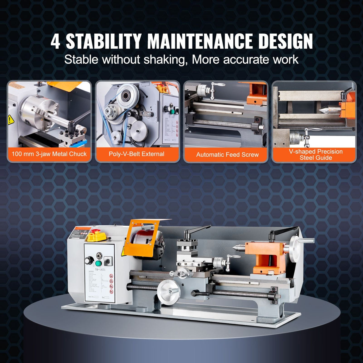 Benchtop Metal Lathe, 7'' x 13.78'', offers precise metalworking with a 0-2200 RPM variable speed, powered by a 500W brush motor and durable metal gears. Includes a tool box for precise part