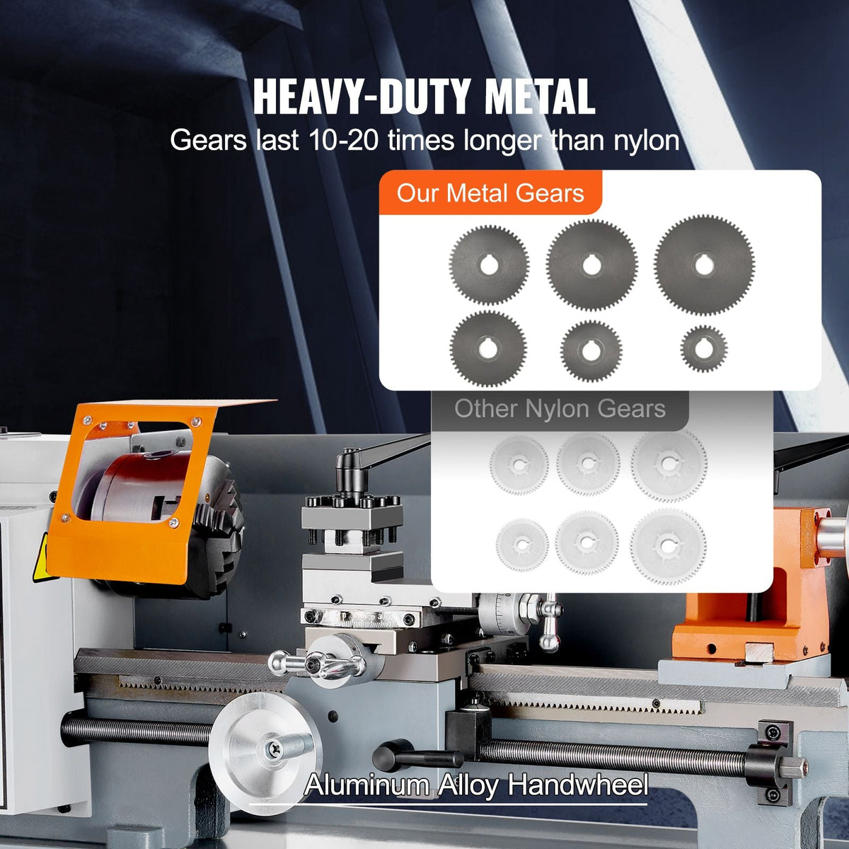 Benchtop Metal Lathe, 7'' x 13.78'', offers precise metalworking with a 0-2200 RPM variable speed, powered by a 500W brush motor and durable metal gears. Includes a tool box for precise part