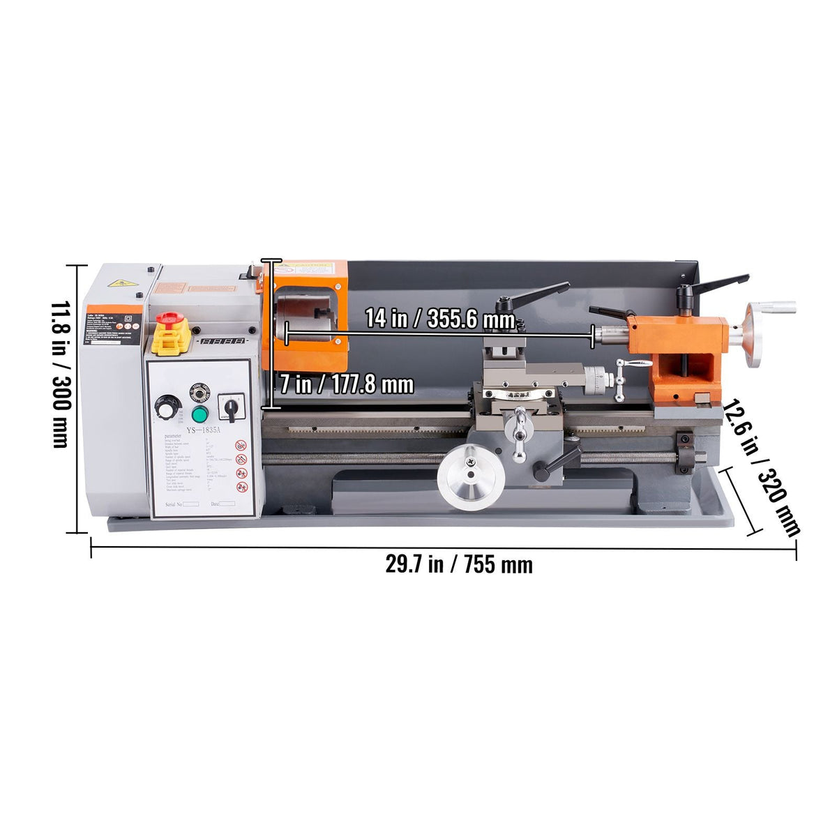 Benchtop Metal Lathe, 7'' x 13.78'', offers precise metalworking with a 0-2200 RPM variable speed, powered by a 500W brush motor and durable metal gears. Includes a tool box for precise part
