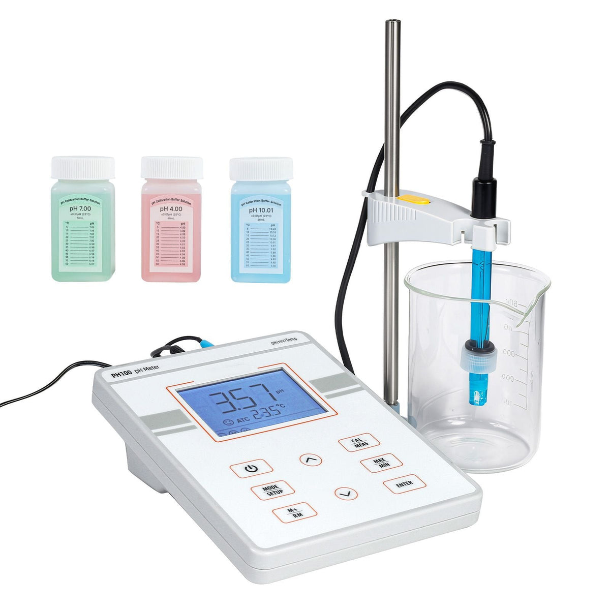 Benchtop pH Meter, 0-14 pH Range, Laboratory Tester Kit with Large Backlit Display, Calibration Solutions, Power Adapter, Stores Up to 50 Readings, for Temperature and Water Quality Testing