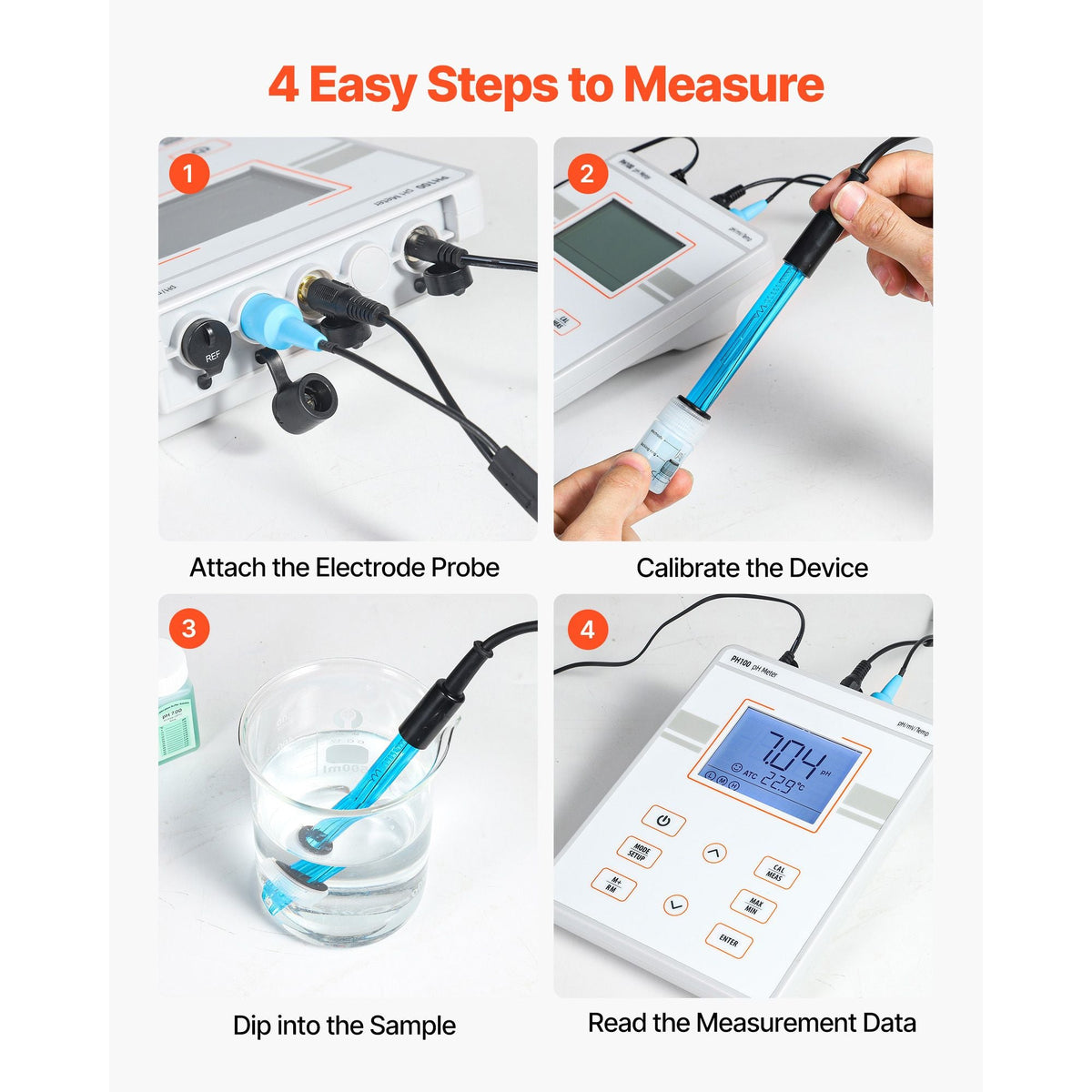 Benchtop pH Meter, 0-14 pH Range, Laboratory Tester Kit with Large Backlit Display, Calibration Solutions, Power Adapter, Stores Up to 50 Readings, for Temperature and Water Quality Testing