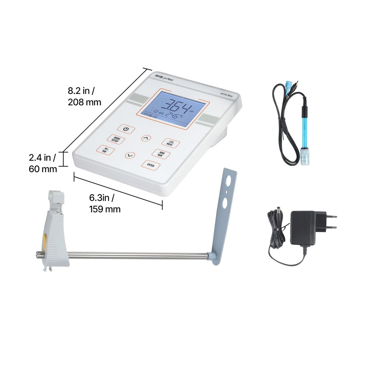 Benchtop pH Meter, 0-14 pH Range, Laboratory Tester Kit with Large Backlit Display, Calibration Solutions, Power Adapter, Stores Up to 50 Readings, for Temperature and Water Quality Testing