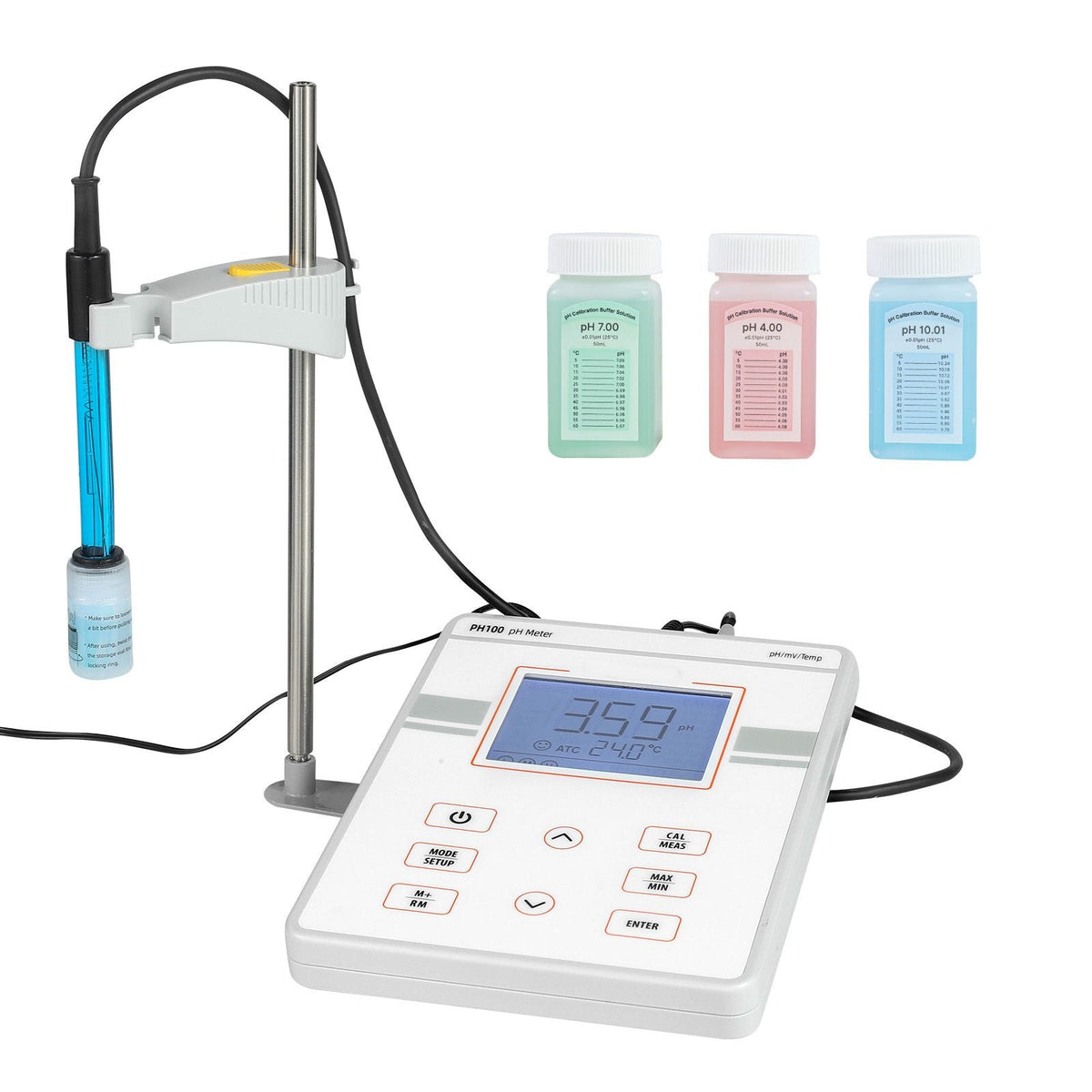 Benchtop pH Meter, 0-14 pH Range, Laboratory Tester Kit with Large Backlit Display, Calibration Solutions, Power Adapter, Stores Up to 50 Readings, for Temperature and Water Quality Testing