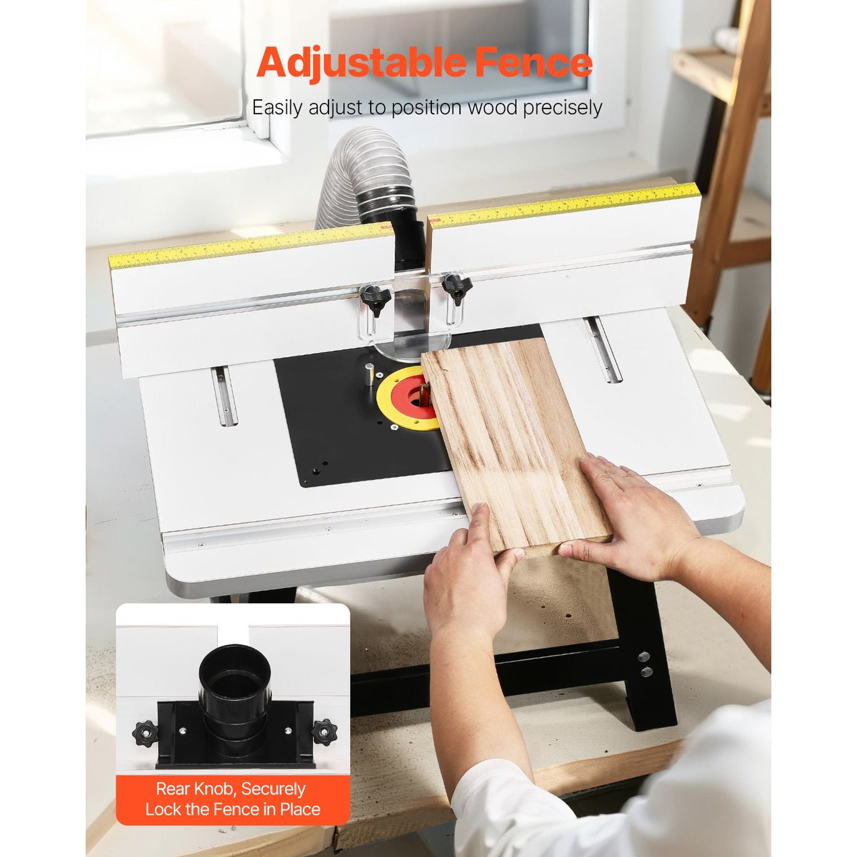 Benchtop Router Table, 24 in x 15.7 in, Bench Top Routing Table with Adjustable Fence, MDF Top, Sturdy Metal Base, 2-1/2 in Dust Collection Port, Compatible with Routes & Various Drill Bits