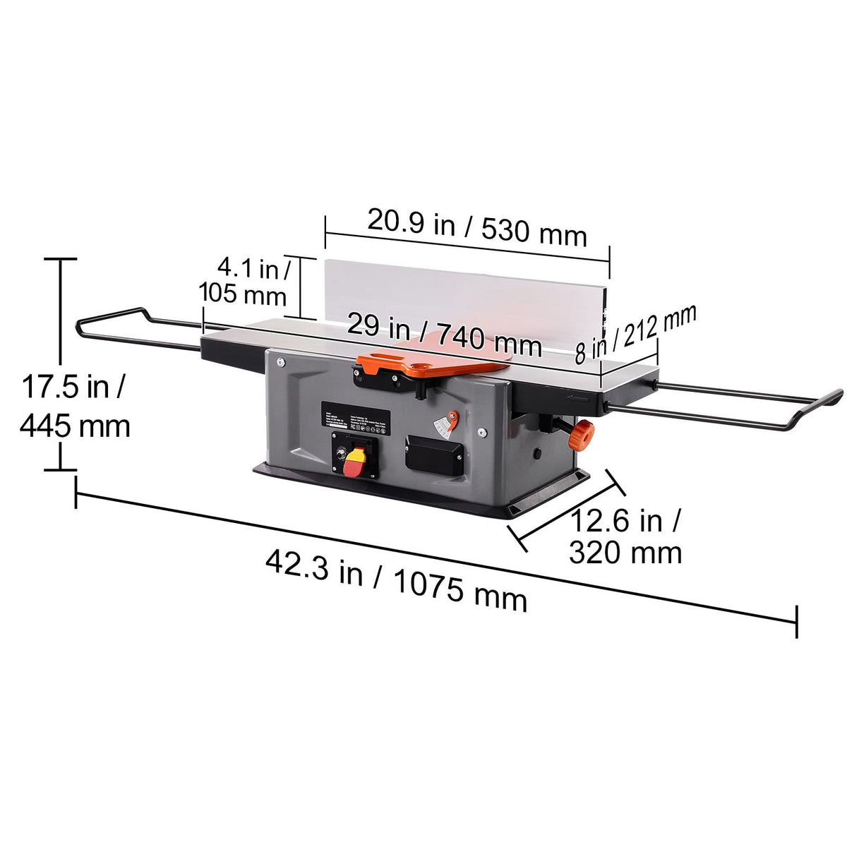 Benchtop Spiral Jointer, 8-Inch, 2HP with 10000 RPM, Featuring an 18-Blade Spiral Cutterhead, Extendable Arm to 6.5'', and a 8x42.3'' Worktable with 0-1/8'' Depth Adjustment for Woodcraft