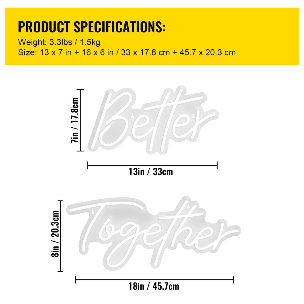 Better Together Neon Sign, 13" x 7" +18" x 8" Warm White LED lights Sign, Adjustable Brightness with Remote Control, Used for Home, Party, Wedding, and Bar Decoration (Power Adapter Included