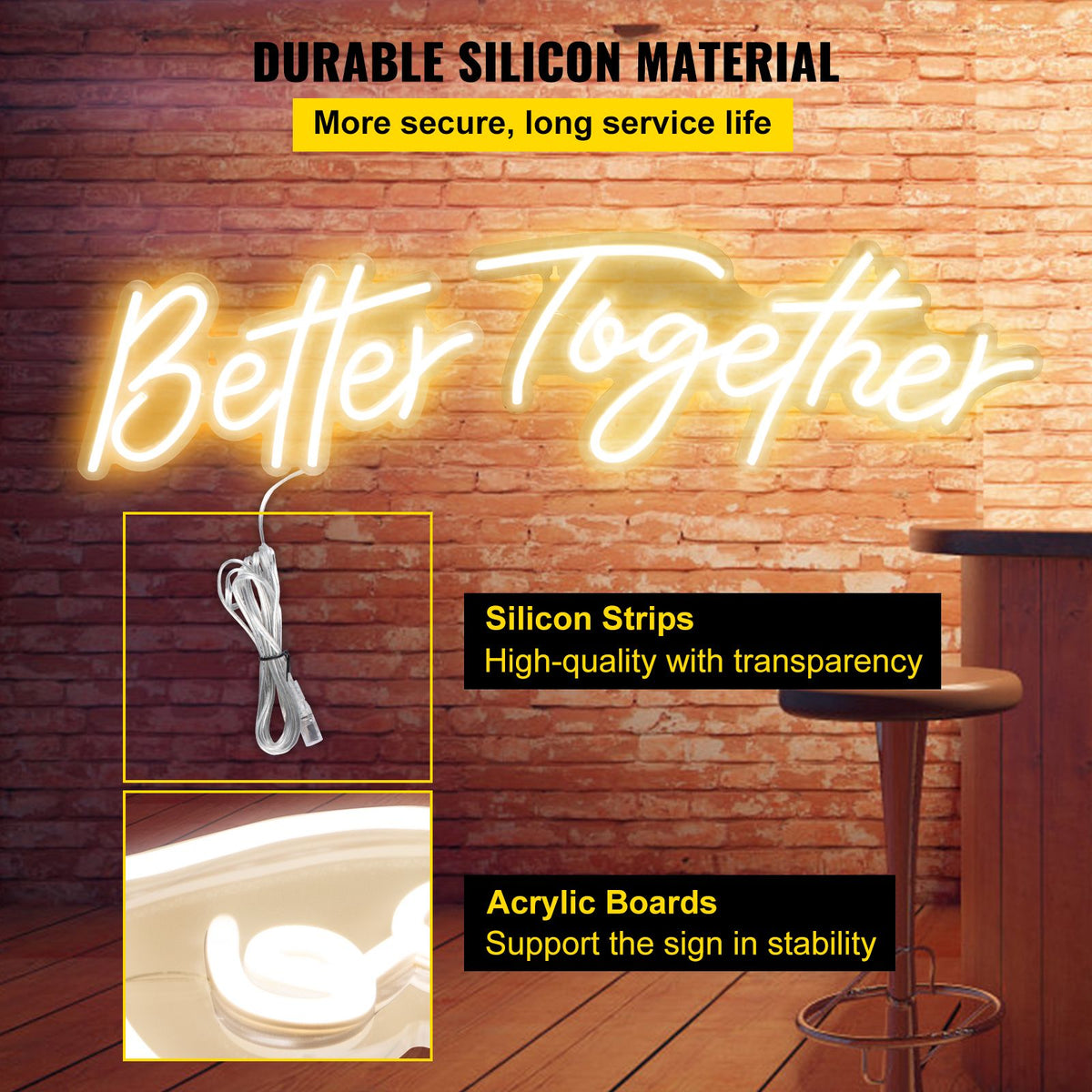 Better Together Neon Sign, 13" x 7" +18" x 8" Warm White LED lights Sign, Adjustable Brightness with Remote Control, Used for Home, Party, Wedding, and Bar Decoration (Power Adapter Included