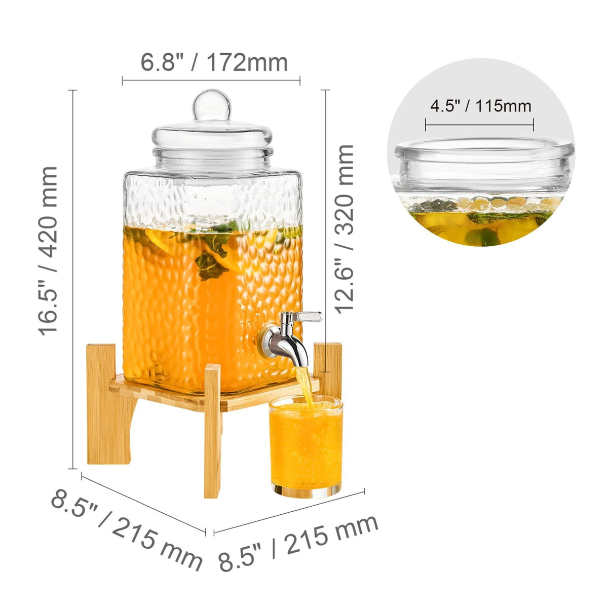 Beverage Dispenser, 1.5 Gallon Drink Dispensers for Parties,2PC,Glass Juice Dispenser with Stand, Stainless Steel Spigot, Iced Tea Lemonade Juice Water Dispenser, for Restaurants, Hotels, Partie