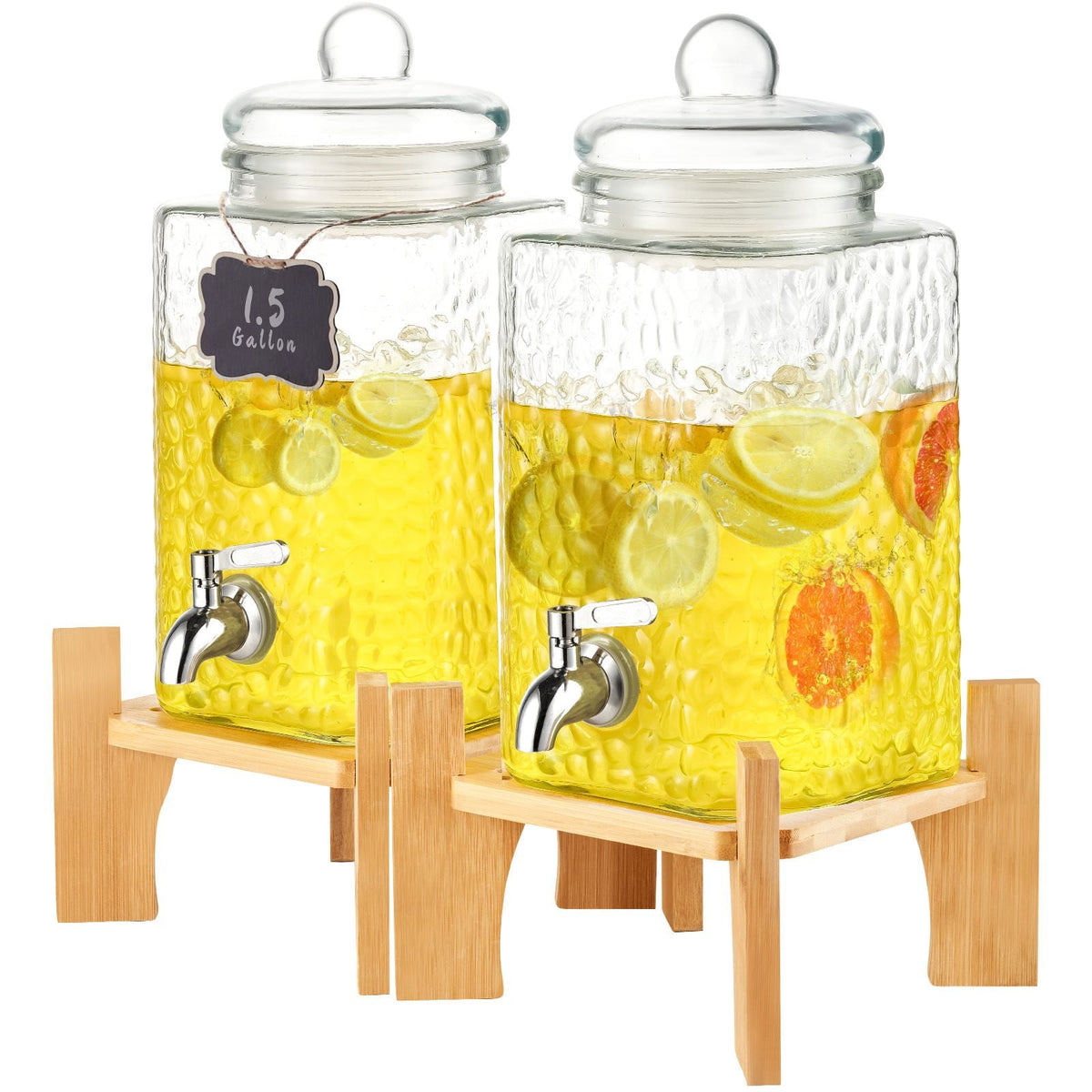 Beverage Dispenser, 1.5 Gallon Drink Dispensers for Parties,2PC,Glass Juice Dispenser with Stand, Stainless Steel Spigot, Iced Tea Lemonade Juice Water Dispenser, for Restaurants, Hotels, Partie