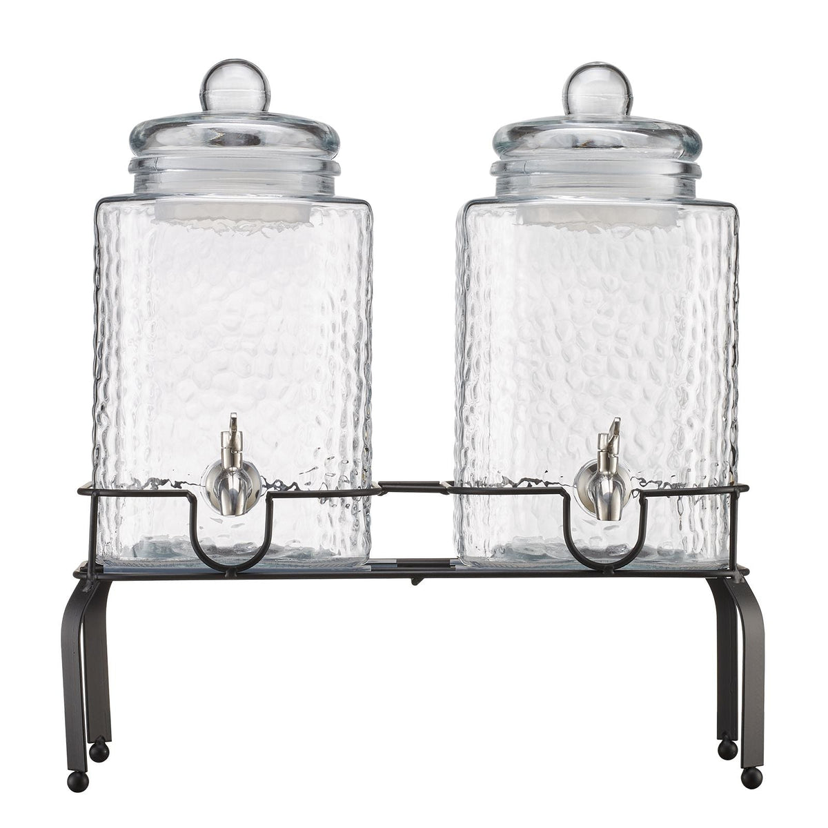 Beverage Dispenser, 2 Pack 1.5 Gallon Drink Dispensers for Parties, Glass Juice Dispenser with Metal Stand, Stainless Steel Spigot, Iced Tea Lemonade Juice Water Dispensers for Parties