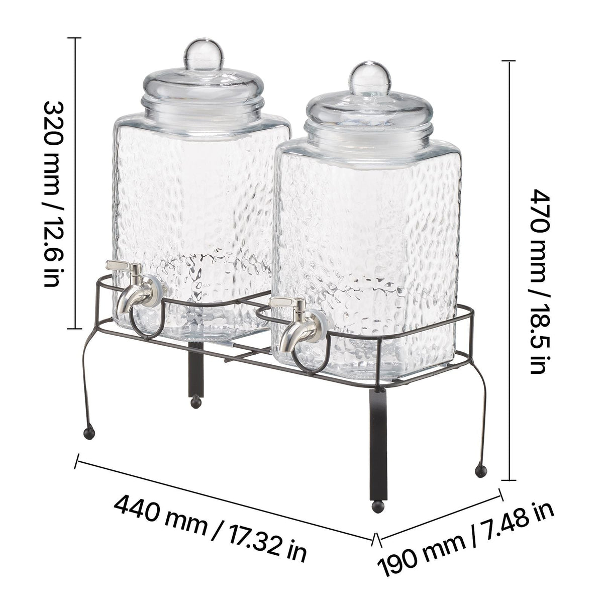 Beverage Dispenser, 2 Pack 1.5 Gallon Drink Dispensers for Parties, Glass Juice Dispenser with Metal Stand, Stainless Steel Spigot, Iced Tea Lemonade Juice Water Dispensers for Parties