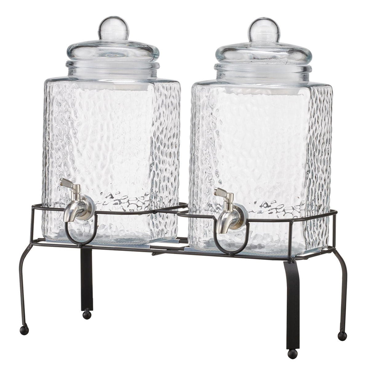 Beverage Dispenser, 2 Pack 1.5 Gallon Drink Dispensers for Parties, Glass Juice Dispenser with Metal Stand, Stainless Steel Spigot, Iced Tea Lemonade Juice Water Dispensers for Parties