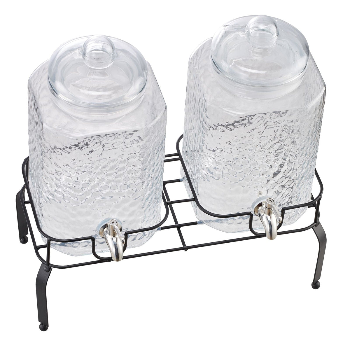 Beverage Dispenser, 2 Pack 1.5 Gallon Drink Dispensers for Parties, Glass Juice Dispenser with Metal Stand, Stainless Steel Spigot, Iced Tea Lemonade Juice Water Dispensers for Parties