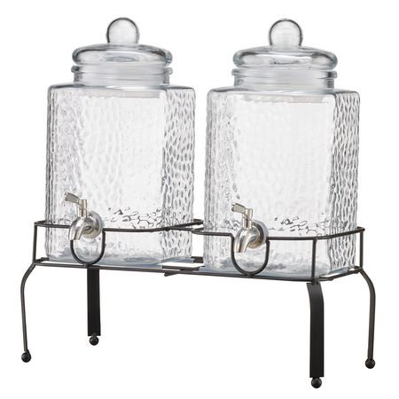 Beverage Dispenser, 2 Pack 1.5 Gallon Drink Dispensers for Parties, Glass Juice Dispenser with Metal Stand, Stainless Steel Spigot, Iced Tea Lemonade Juice Water Dispensers for Parties