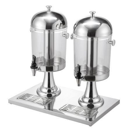 Beverage Dispenser, 2.1 Gallon x 2 Drink Dispenser for Parties, Stainless Steel + Plastic Juice Dispensers with Spigot Ice Chamber Tray, Iced Tea Lemonade Dispensers, for Restaurants, Hotels