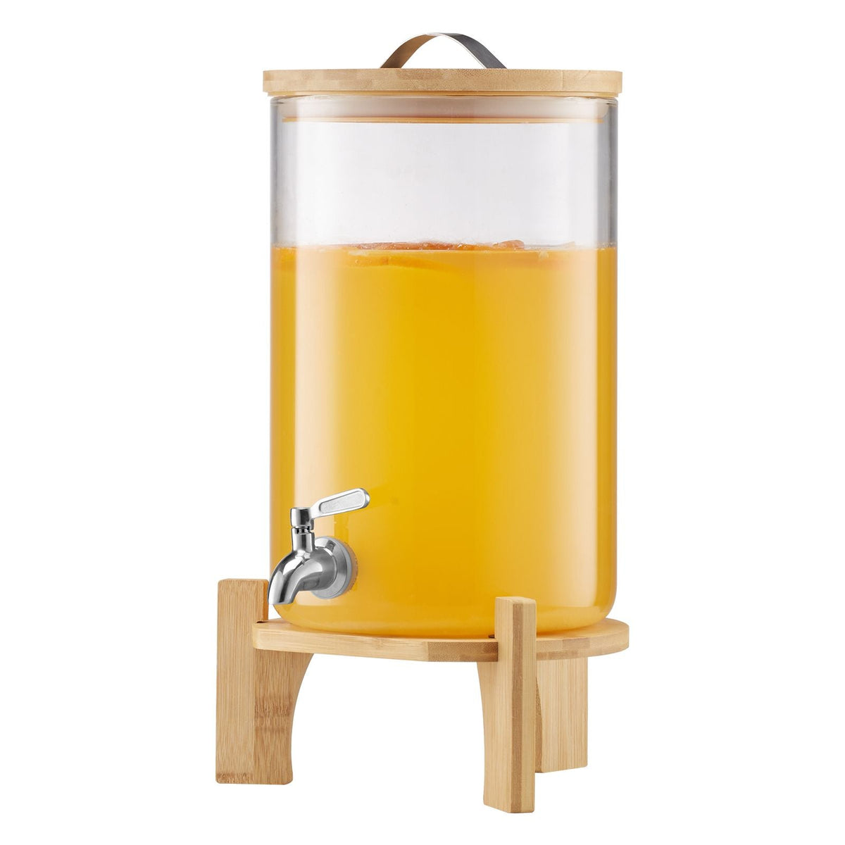 Beverage Dispenser, 2.2 Gallon Drink Dispensers for Parties, Glass Juice Dispenser with Wood Stand, Stainless Steel Spigot, Iced Tea Lemonade Juice Water Dispensers for Parties