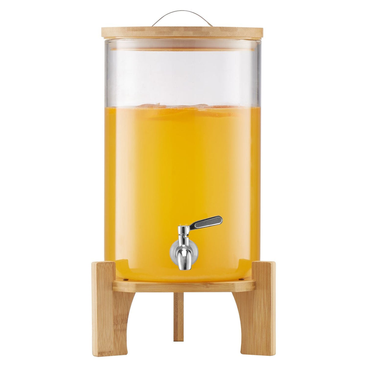 Beverage Dispenser, 2.2 Gallon Drink Dispensers for Parties, Glass Juice Dispenser with Wood Stand, Stainless Steel Spigot, Iced Tea Lemonade Juice Water Dispensers for Parties