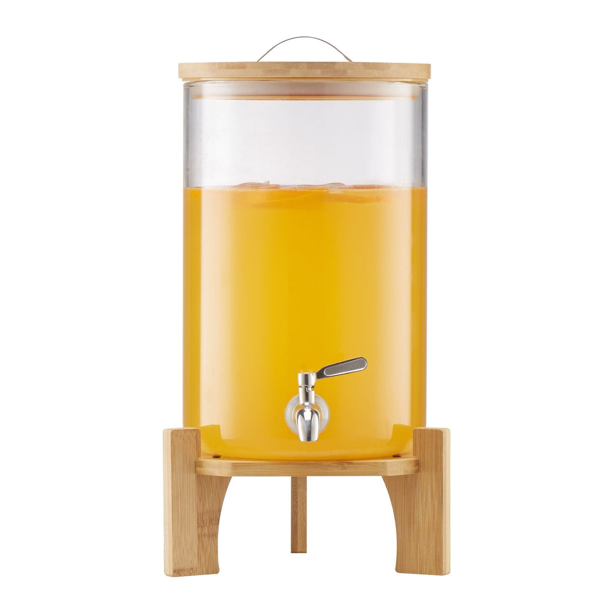 Beverage Dispenser, 2.2 Gallon Drink Dispensers for Parties, Glass Juice Dispenser with Wood Stand, Stainless Steel Spigot, Iced Tea Lemonade Juice Water Dispensers for Parties