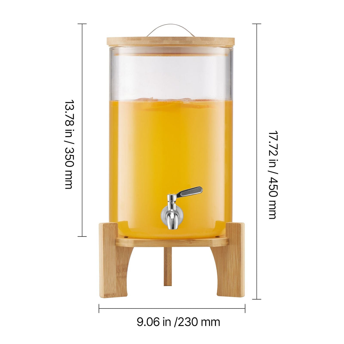 Beverage Dispenser, 2.2 Gallon Drink Dispensers for Parties, Glass Juice Dispenser with Wood Stand, Stainless Steel Spigot, Iced Tea Lemonade Juice Water Dispensers for Parties