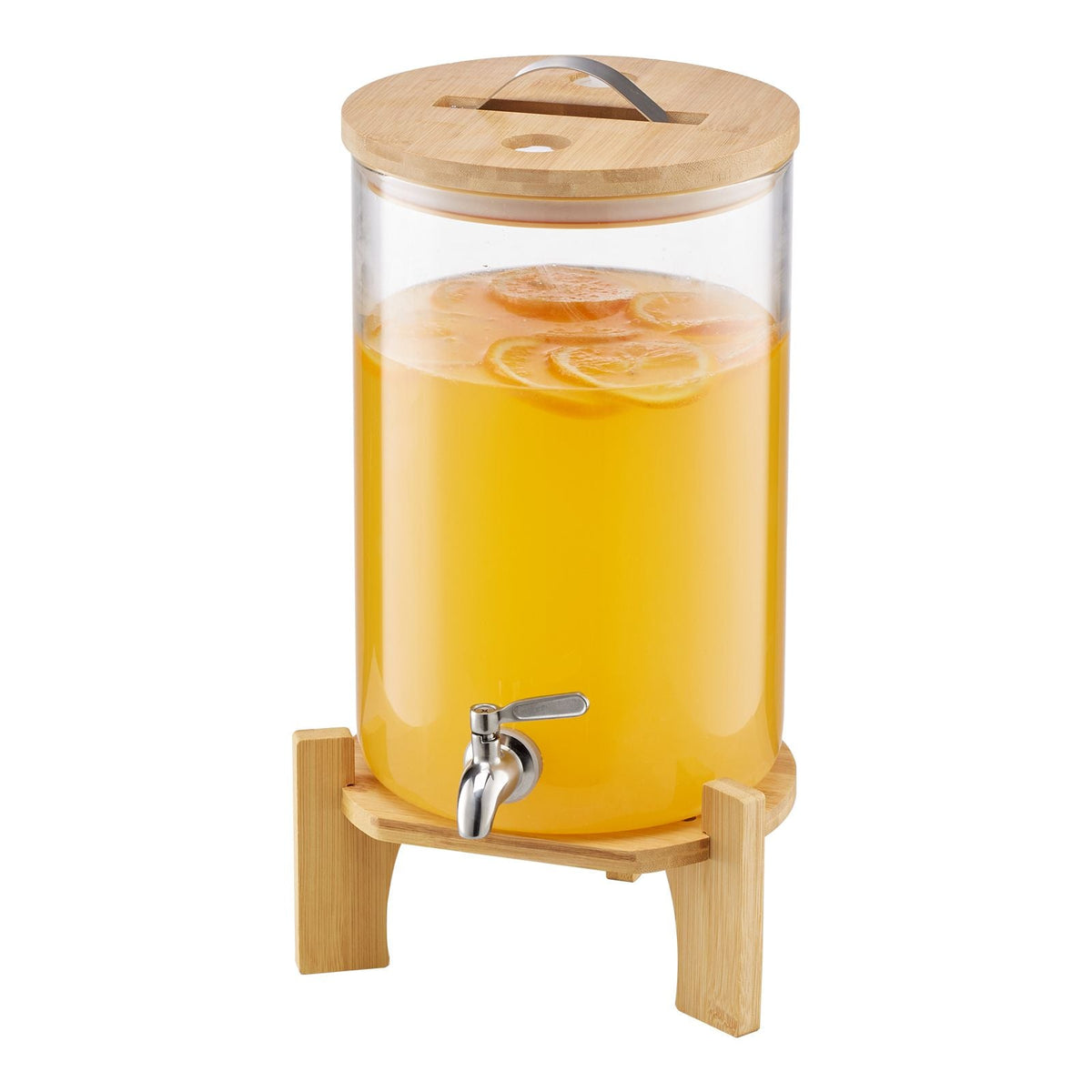 Beverage Dispenser, 2.2 Gallon Drink Dispensers for Parties, Glass Juice Dispenser with Wood Stand, Stainless Steel Spigot, Iced Tea Lemonade Juice Water Dispensers for Parties