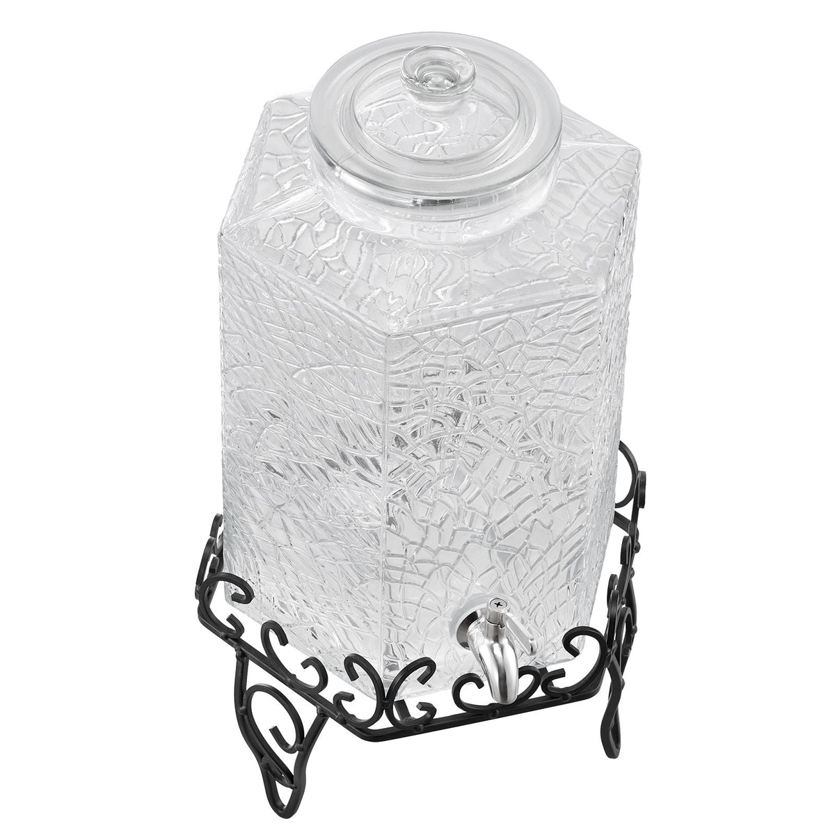 Beverage Dispenser, 2.5 Gallon Drink Dispensers for Parties, Glass Juice Dispenser with Metal Stand, Stainless Steel Spigot, Iced Tea Lemonade Juice Water Dispensers for Parties