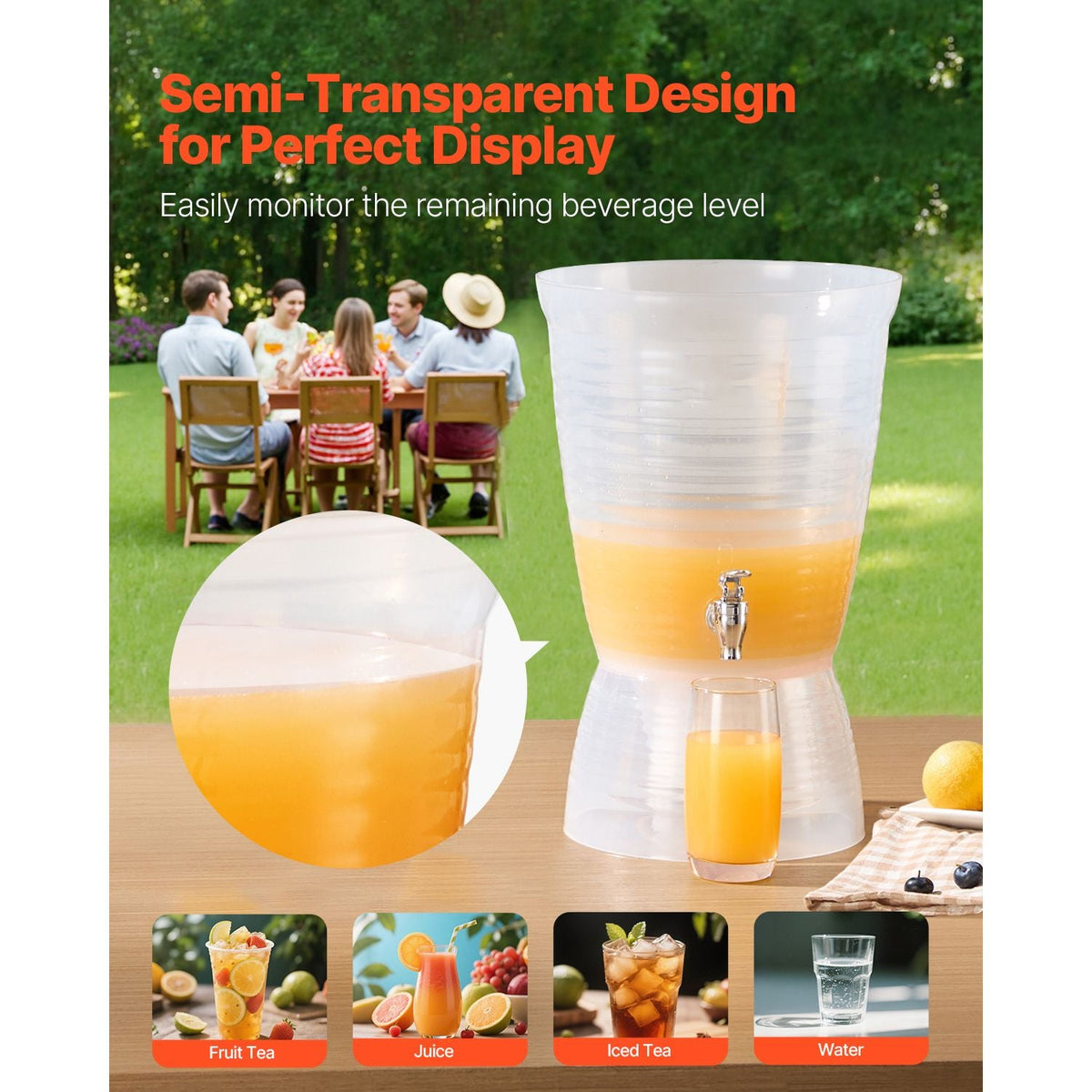 Beverage Dispenser, 2.64 Gallon Drink Dispenser for Parties, Plastic Juice Dispensers with Spigot Ice Chamber, Iced Tea Lemonade Juice Water Dispensers, for Restaurants, Hotels, Parties