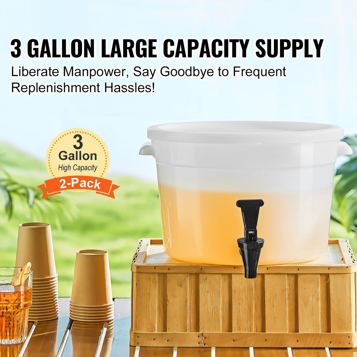 Beverage Dispenser, 3 Gallon Drink Dispensers for Parties, Plastic Juice Dispenser with Spigot and Lid, Iced Tea Lemonade Juice Water Dispenser, for Restaurants, Hotels, Parties, 2 Pack
