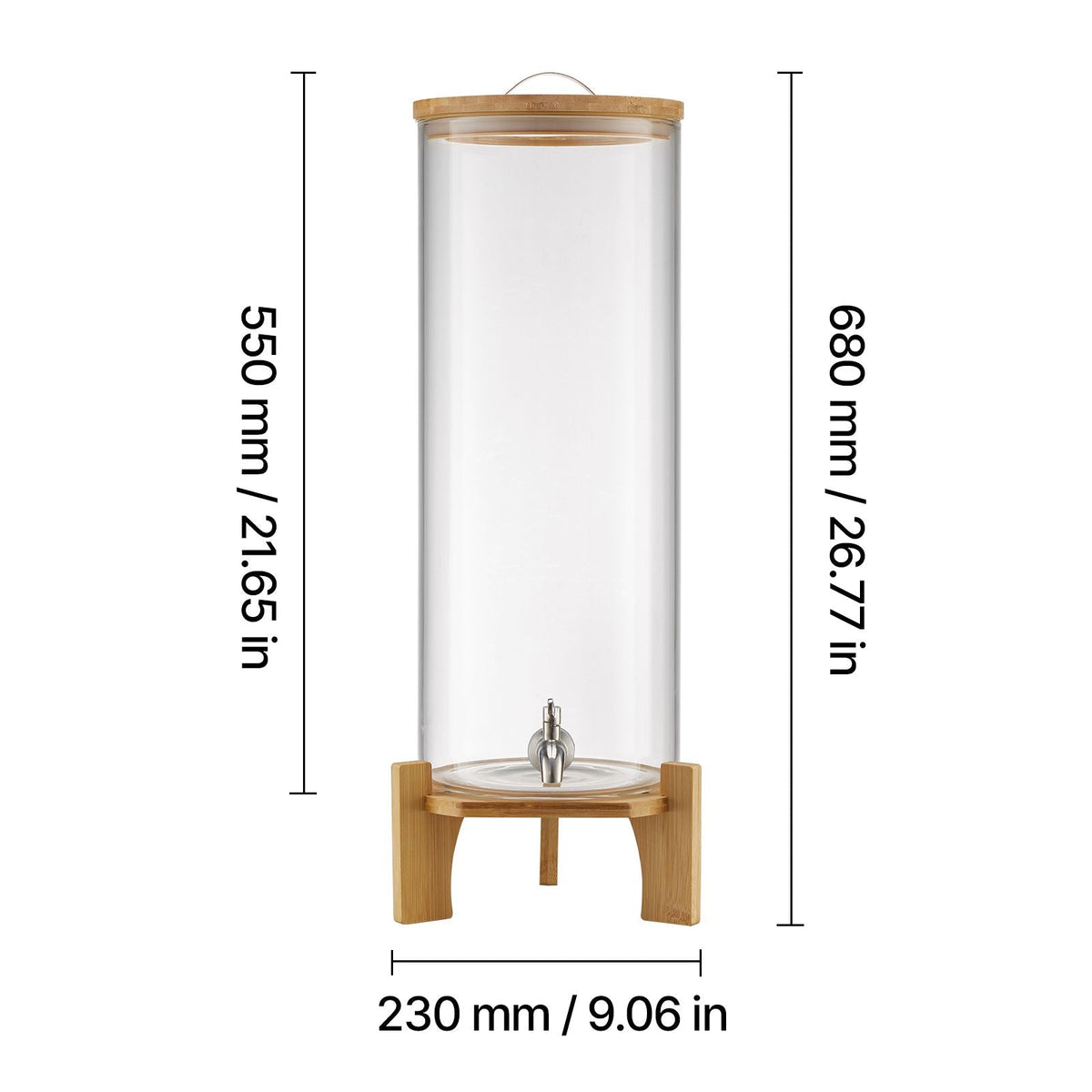 Beverage Dispenser, 3.5 Gallon Drink Dispensers for Parties, Glass Juice Dispenser with Wood Stand, Stainless Steel Spigot, Iced Tea Lemonade Juice Water Dispensers for Parties