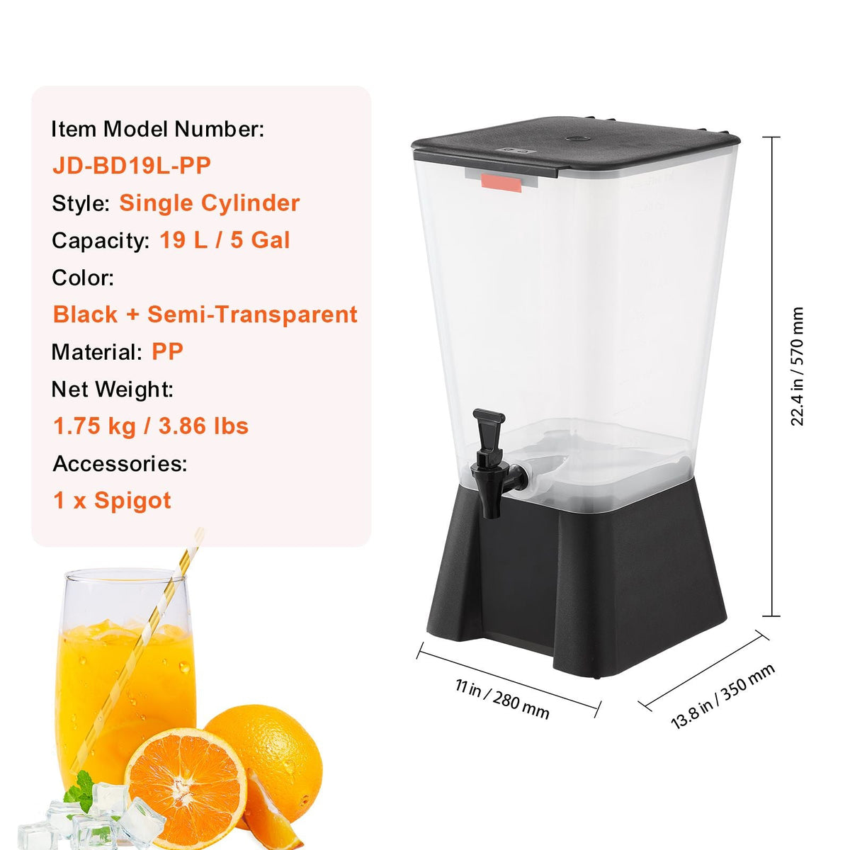 Beverage Dispenser, 5 Gallon Drink Dispenser for Parties, Plastic Juice Dispensers with No-Drip Spigot, Iced Tea Lemonade Juice Water Dispensers, for Restaurants, Hotels, Parties