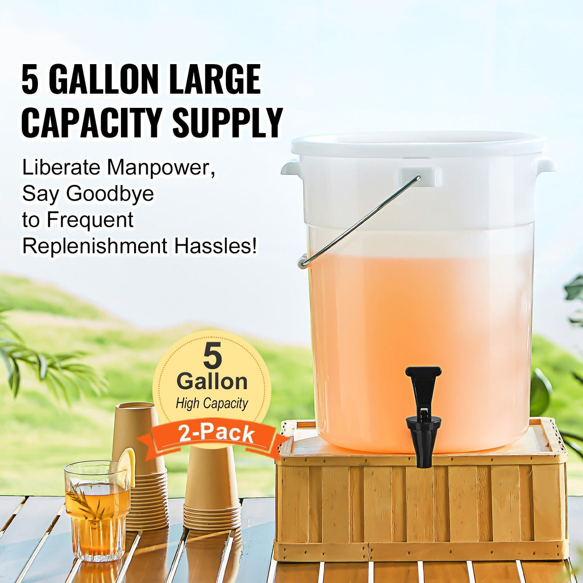 Beverage Dispenser, 5 Gallon Drink Dispensers for Parties, Plastic Juice Dispenser with Spigot and Lid, Iced Tea Lemonade Juice Water Dispenser, for Restaurants, Hotels, Parties, 2 Pack