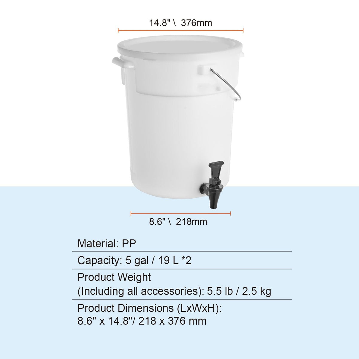 Beverage Dispenser, 5 Gallon Drink Dispensers for Parties, Plastic Juice Dispenser with Spigot and Lid, Iced Tea Lemonade Juice Water Dispenser, for Restaurants, Hotels, Parties, 2 Pack