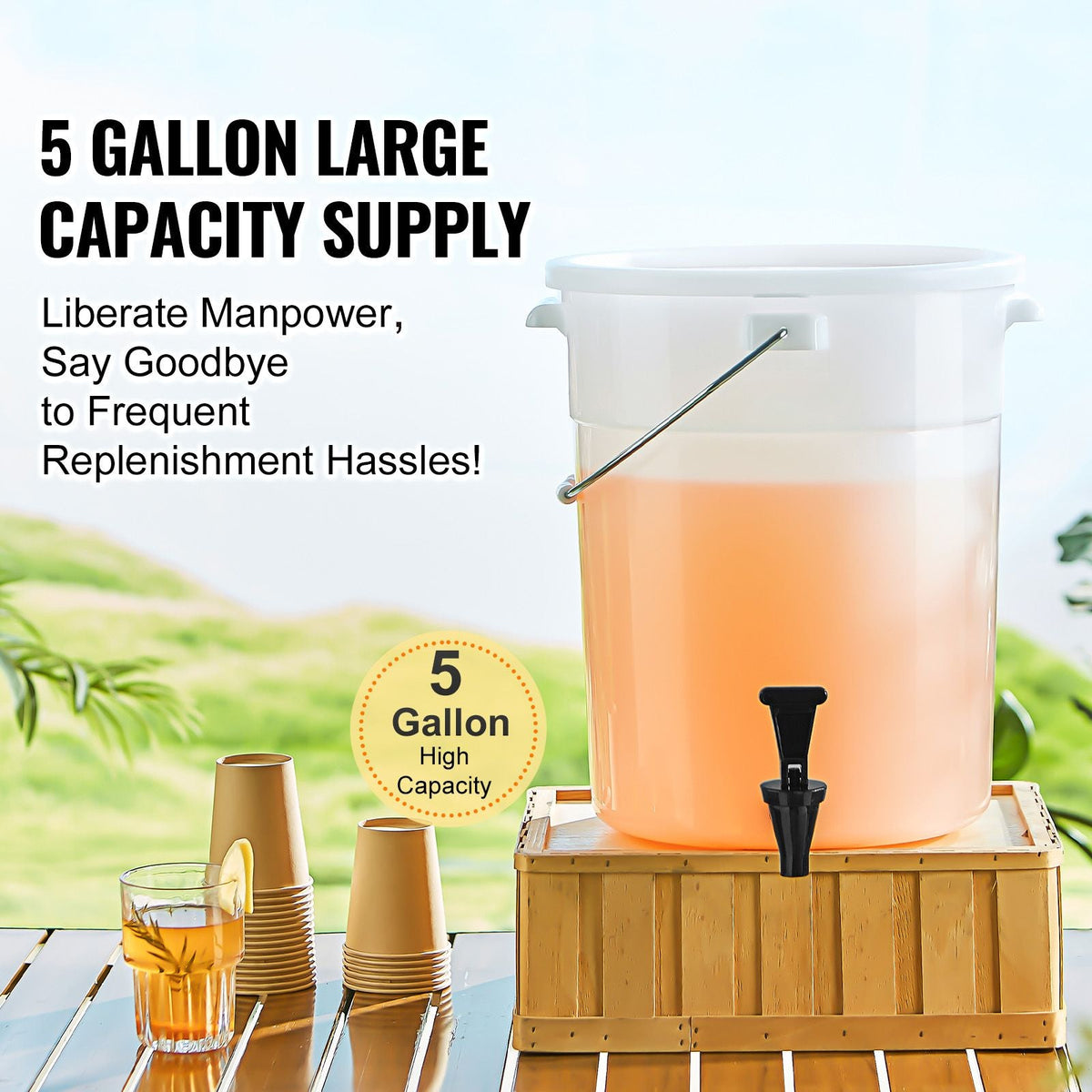 Beverage Dispenser, 5 Gallon Drink Dispensers for Parties, Plastic Juice Dispenser with Spigot and Lid, Iced Tea Lemonade Juice Water Dispenser, for Restaurants, Hotels, Parties