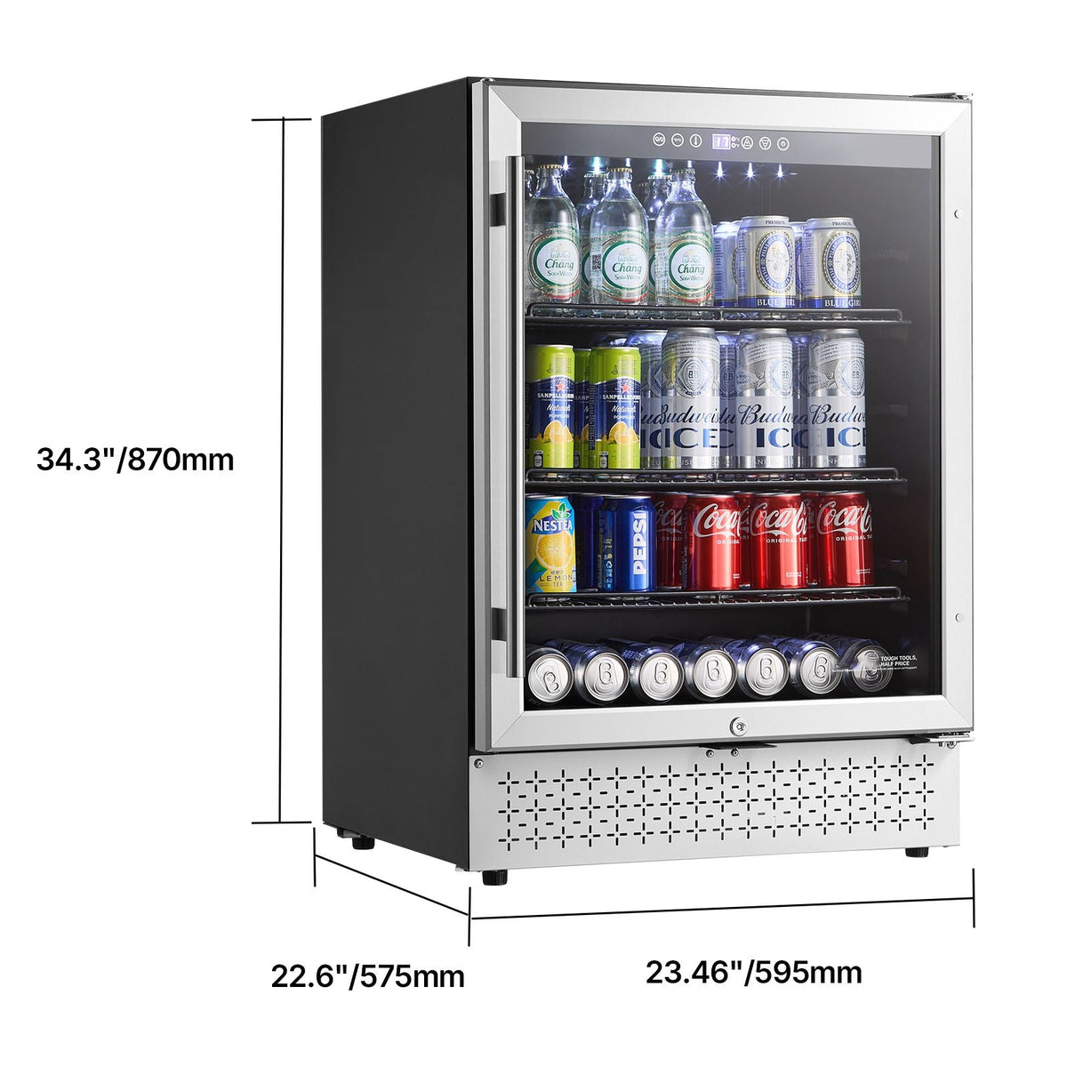 Beverage Refrigerator Cooler, 154 Can Beverage Fridge, Mini Fridge with Glass Door, Adjustable Shelves, Digital Temperature Control, Built-in & Freestanding Soda Beer Fridge for Home Office Bar