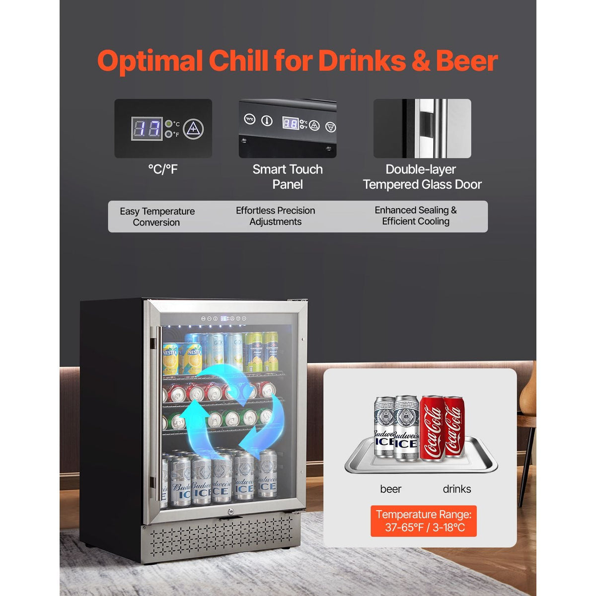 Beverage Refrigerator Cooler, 154 Can Beverage Fridge, Mini Fridge with Glass Door, Adjustable Shelves, Digital Temperature Control, Built-in & Freestanding Soda Beer Fridge for Home Office Bar