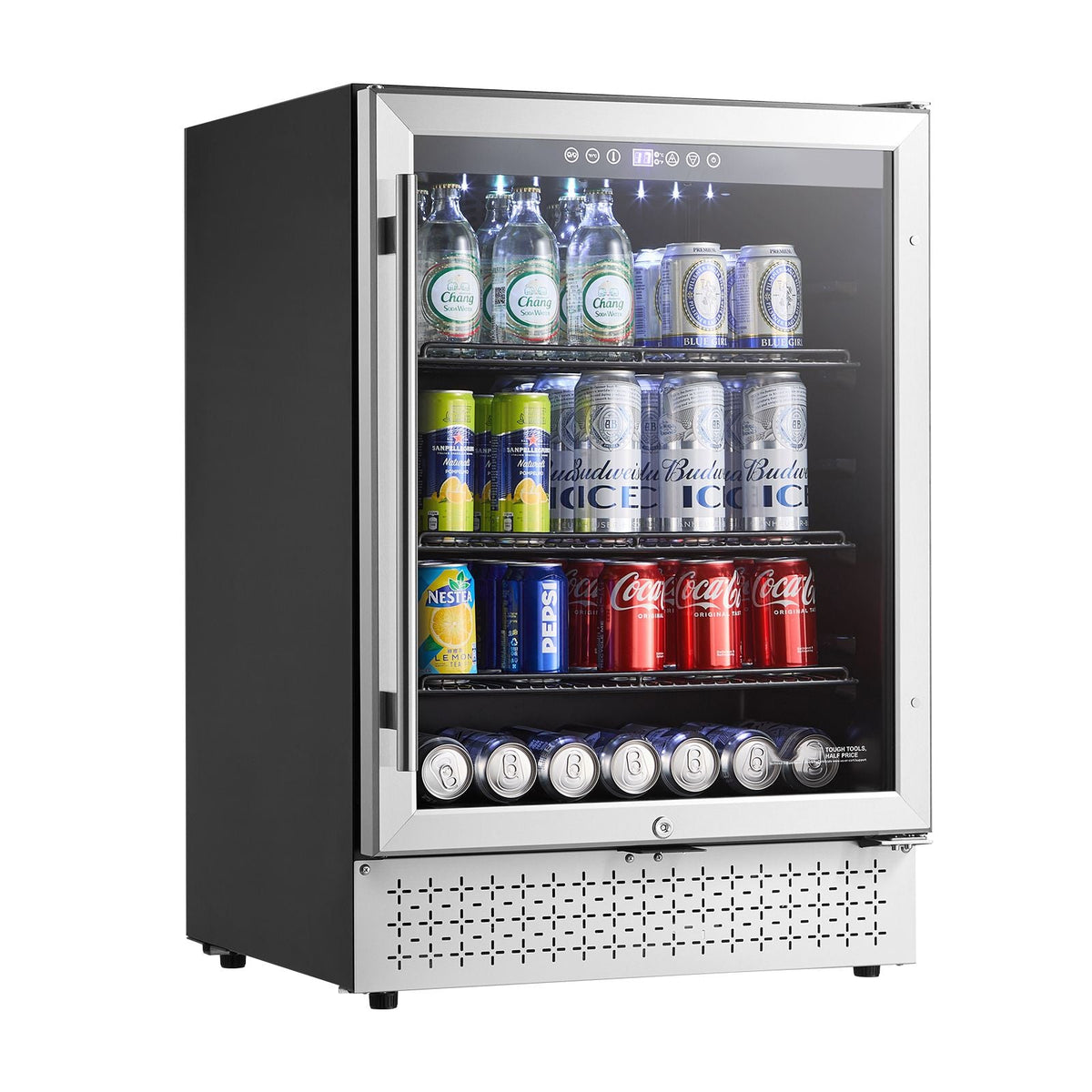Beverage Refrigerator Cooler, 154 Can Beverage Fridge, Mini Fridge with Glass Door, Adjustable Shelves, Digital Temperature Control, Built-in & Freestanding Soda Beer Fridge for Home Office Bar
