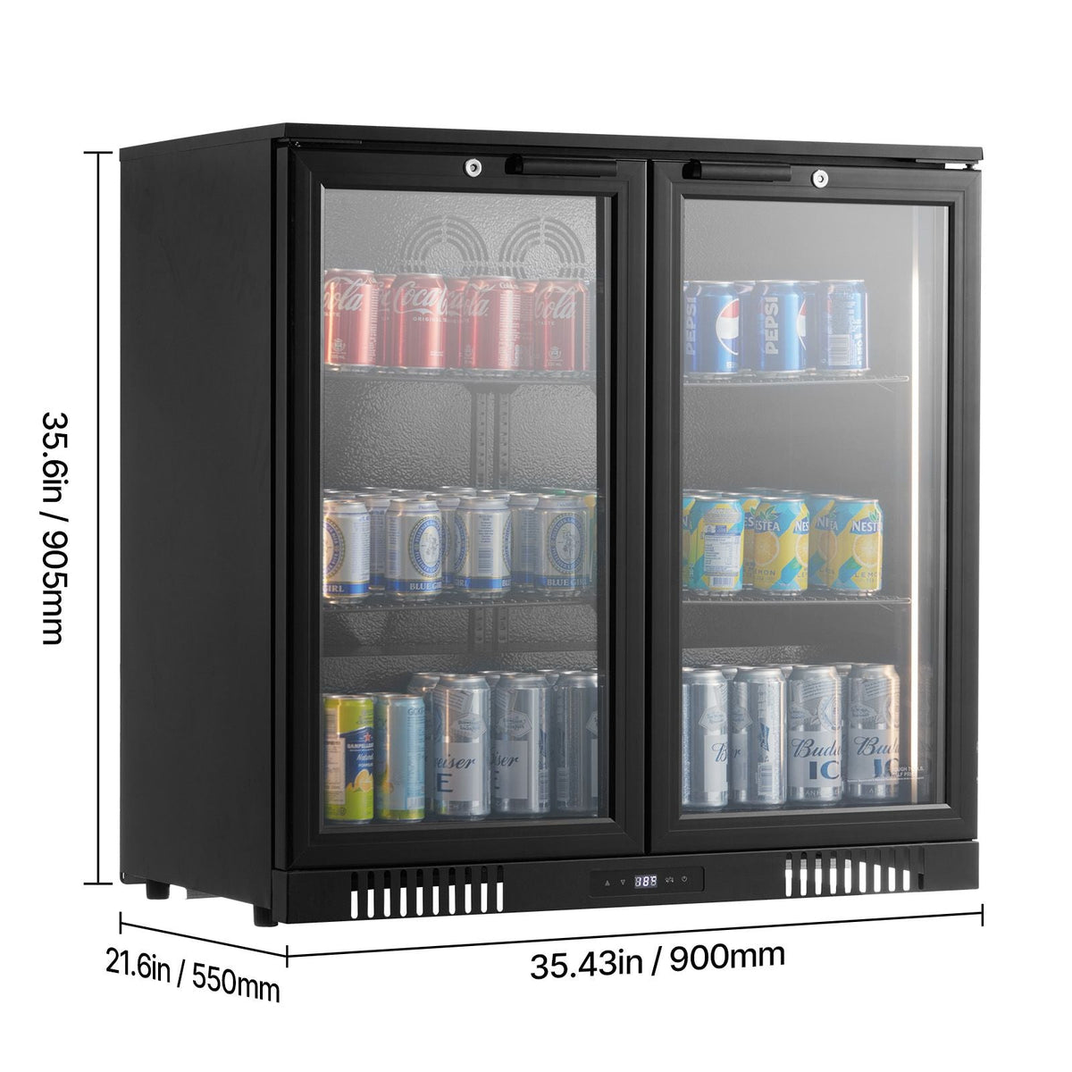 Beverage Refrigerator Cooler, 246 Can Beverage Fridge, Soda Beer Fridge with Glass Doors, Adjustable Shelves, Digital Temperature Control, Built-in or Freestanding Fridge for Restaurant & Bar