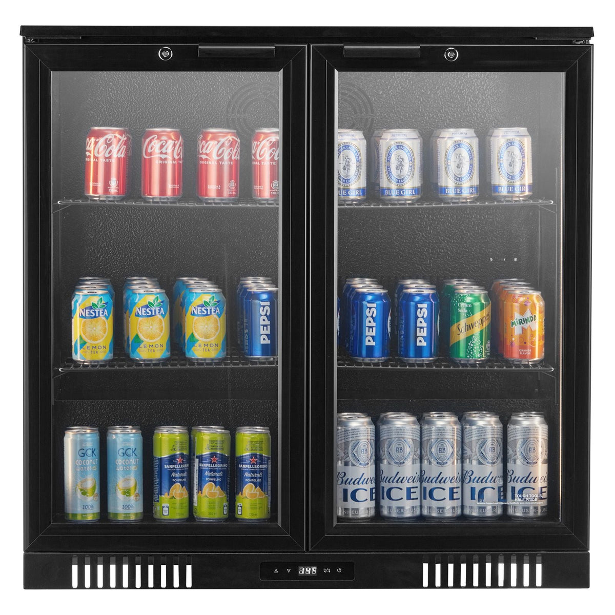 Beverage Refrigerator Cooler, 246 Can Beverage Fridge, Soda Beer Fridge with Glass Doors, Adjustable Shelves, Digital Temperature Control, Built-in or Freestanding Fridge for Restaurant & Bar