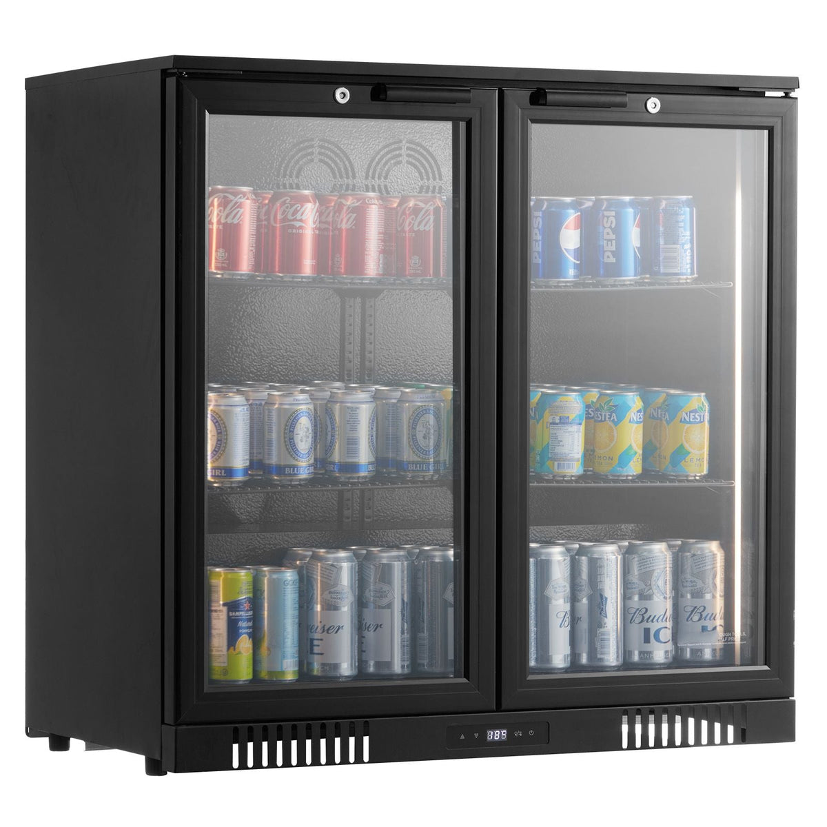 Beverage Refrigerator Cooler, 246 Can Beverage Fridge, Soda Beer Fridge with Glass Doors, Adjustable Shelves, Digital Temperature Control, Built-in or Freestanding Fridge for Restaurant & Bar