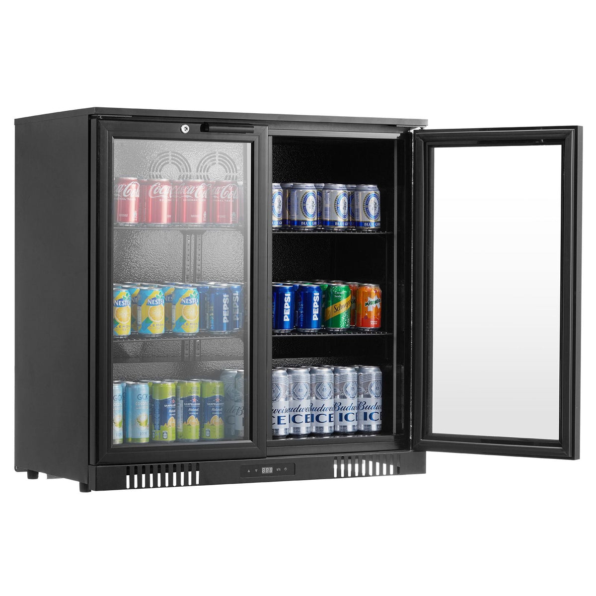Beverage Refrigerator Cooler, 246 Can Beverage Fridge, Soda Beer Fridge with Glass Doors, Adjustable Shelves, Digital Temperature Control, Built-in or Freestanding Fridge for Restaurant & Bar