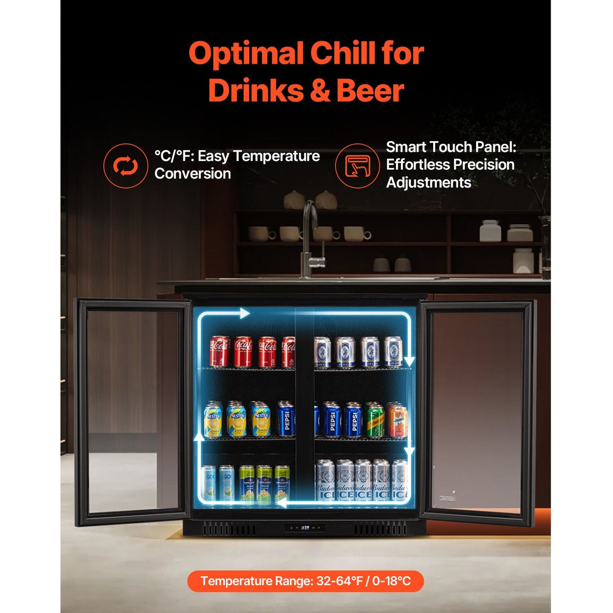 Beverage Refrigerator Cooler, 246 Can Beverage Fridge, Soda Beer Fridge with Glass Doors, Adjustable Shelves, Digital Temperature Control, Built-in or Freestanding Fridge for Restaurant & Bar