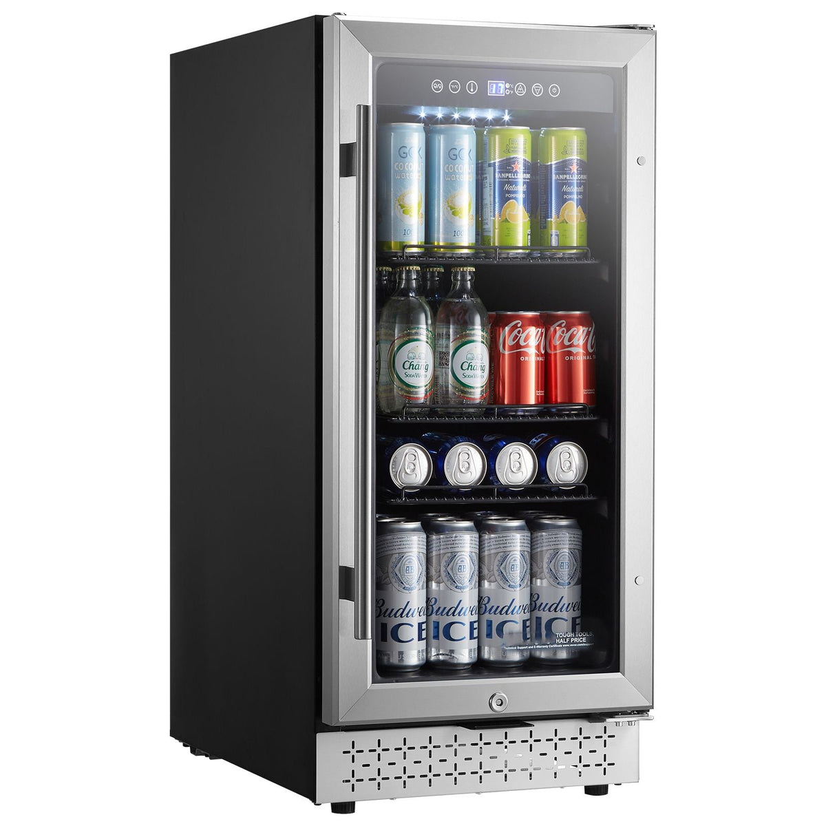 Beverage Refrigerator Cooler, 88 Can Beverage Fridge, Mini Fridge with Glass Door, Adjustable Shelves, Digital Temperature Control, Built-in or Freestanding Soda Beer Fridge for Home Office Bar