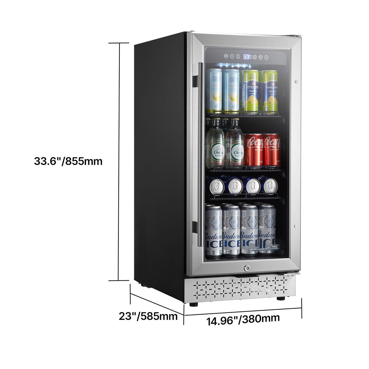 Beverage Refrigerator Cooler, 88 Can Beverage Fridge, Mini Fridge with Glass Door, Adjustable Shelves, Digital Temperature Control, Built-in or Freestanding Soda Beer Fridge for Home Office Bar