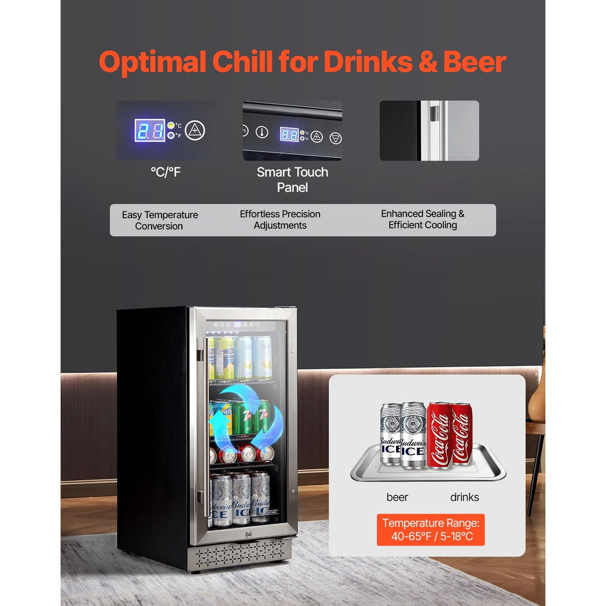 Beverage Refrigerator Cooler, 88 Can Beverage Fridge, Mini Fridge with Glass Door, Adjustable Shelves, Digital Temperature Control, Built-in or Freestanding Soda Beer Fridge for Home Office Bar