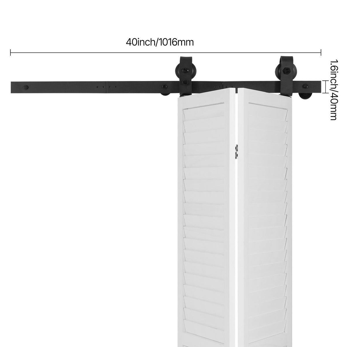 Bi-Folding Sliding Barn Door Hardware Track Kit, 40" Top Mount Track Kit, Slide Smoothly & Quietly, Heavy Duty, Easy to Install, Suitable for Two 18" Closet Pantry Laundry Doors (Not Included)