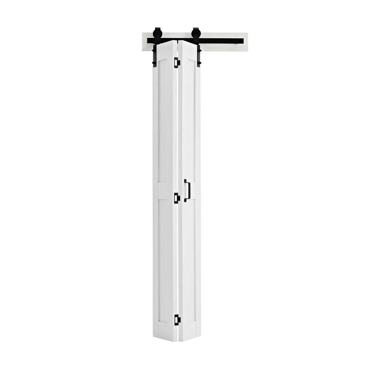 Bifold Barn Door, 24" x 84", MDF Bi-Fold Sliding Closet Doors, Hardware Kit Included, H-Frame Space-Saving Design, Need to Assemble, for Bedroom, Living Room, Wardrobe and Room Divider, White